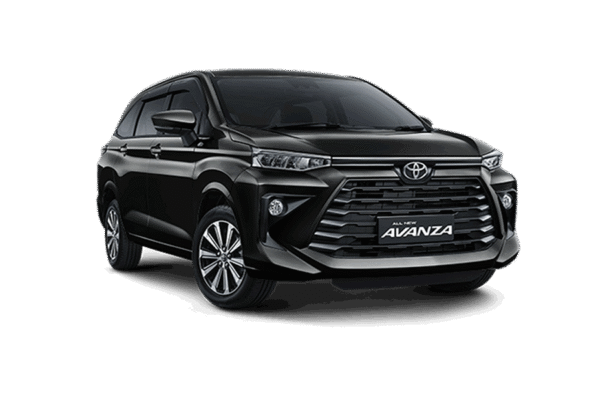 Toyota Avanza hitam tampak depan untuk layanan rental mobil Jakarta dengan driver profesional