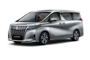 Toyota Alphard abu-abu tampak samping untuk layanan sewa mobil premium Jakarta dengan driver profesional