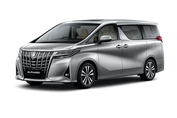 Toyota Alphard abu-abu tampak samping untuk layanan sewa mobil premium Jakarta dengan driver profesional