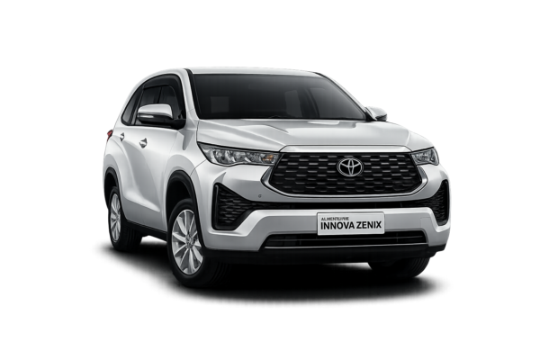 Toyota Innova Zenix type G putih tampak depan untuk layanan sewa mobil Jakarta dengan driver profesional