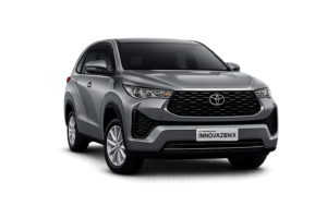 Toyota Innova Zenix Type Q abu-abu tampak depan untuk layanan sewa mobil Jakarta dengan driver profesional