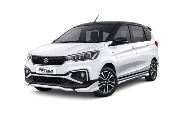 Suzuki All New Ertiga Hybrid putih dari Sarana Rent Car untuk layanan sewa mobil dengan supir di Jakarta.