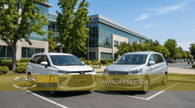 Toyota Avanza putih dan Suzuki Ertiga silver berdampingan – perbandingan Avanza vs Ertiga