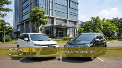 Toyota Avanza putih dan Mitsubishi Xpander hitam berdampingan – perbandingan Avanza vs Xpander