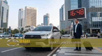 Toyota Innova silver dengan jam digital besar – sewa Innova 12 jam vs harian