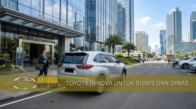 Toyota Innova silver di depan gedung perkantoran Jakarta – sewa Innova untuk keperluan dinas dan bisnis